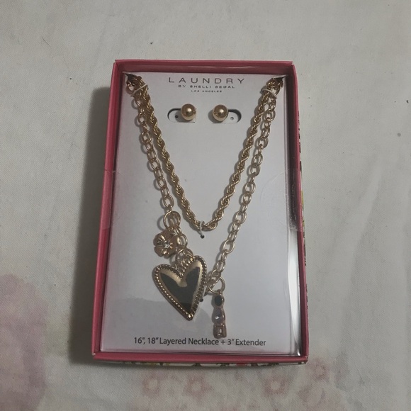 Laundry by Shelli Segal Gold Tone Layered Necklace and Earring Jewelry Set NWT - Picture 1 of 2